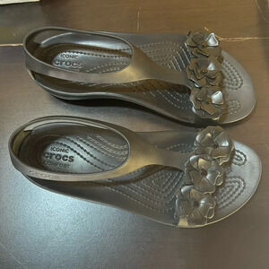 Crocs Black Flower Sandals
